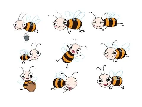 Set with cute cartoon bees Stock Illustration
