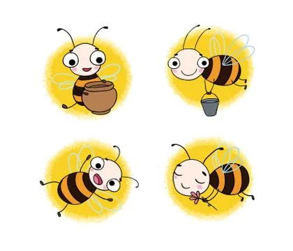 Set with cute cartoon bees Stock Illustration