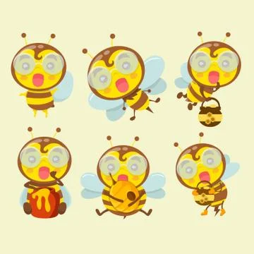 A set of cute cartoon bees. Stock Illustration