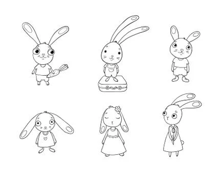Set of cute cartoon bunny. Illustrazione stock