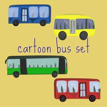Set of cute cartoon buses Stock Illustration