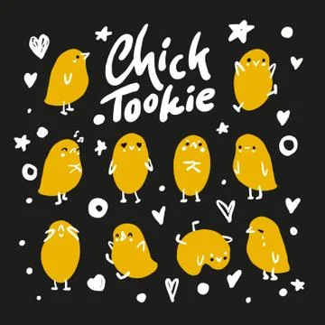 Set of cute cartoon chickens for easter design. Vector illustration. Stock Illustration