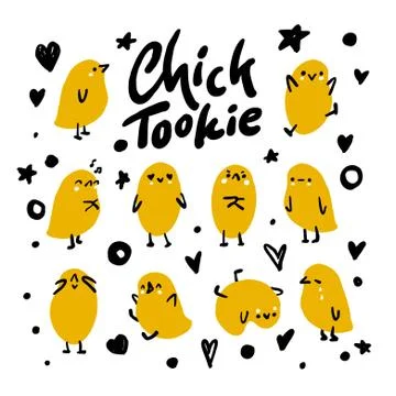 Set of cute cartoon chickens for easter design. Vector illustration. Stock Illustration