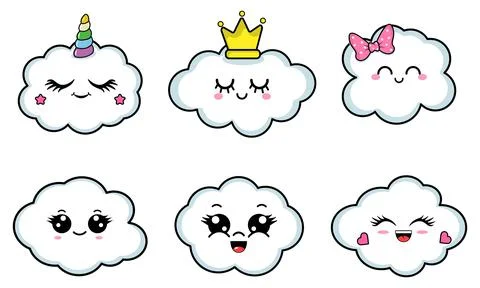 Set of cute cartoon clouds Stock Illustration