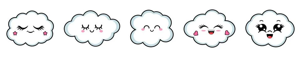 Set of cute cartoon clouds Illustrazione stock