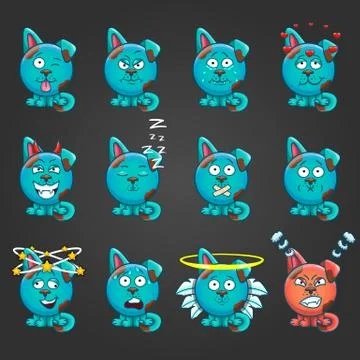 Set cute cartoon dog with different emotions Stock Illustration