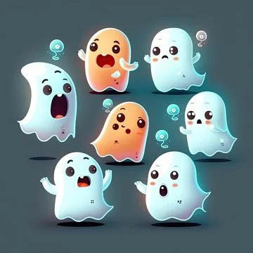 Set of cute cartoon ghosts Stock Illustration