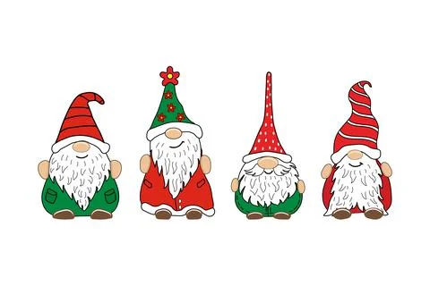Set of Cute Cartoon Gnomes isolated on a white background Stock Illustration