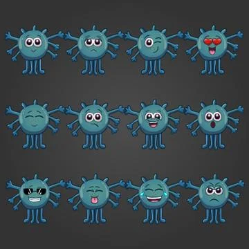 Set of cute cartoon monsters with different emotions Stock Illustration