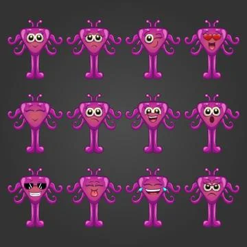 Set of cute cartoon monsters with different emotions Stock Illustration