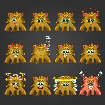 Set of cute cartoon monsters with different emotions Stock Illustration