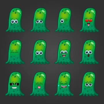 Set of cute cartoon monsters with different emotions Stock Illustration