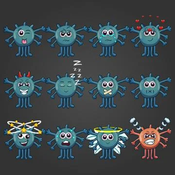 Set of cute cartoon monsters with different emotions Stock Illustration