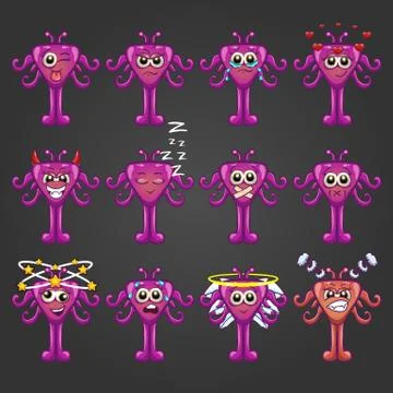 Set of cute cartoon monsters with different emotions Stock Illustration