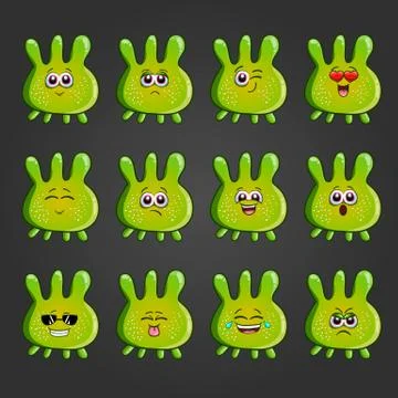 Set of cute cartoon monsters with different emotions Illustrazione stock