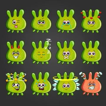 Set of cute cartoon monsters with different emotions Illustrazione stock
