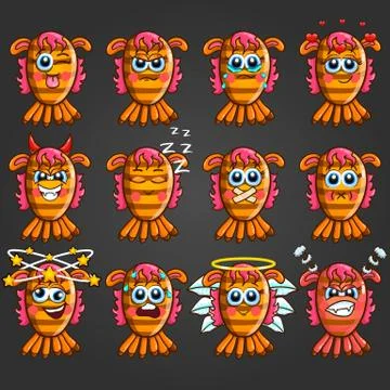 Set of cute cartoon monsters with different emotions Stock Illustration