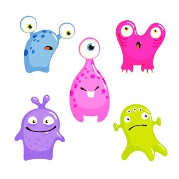 Set of cute cartoon monsters. Vector illustration. Stock Illustration