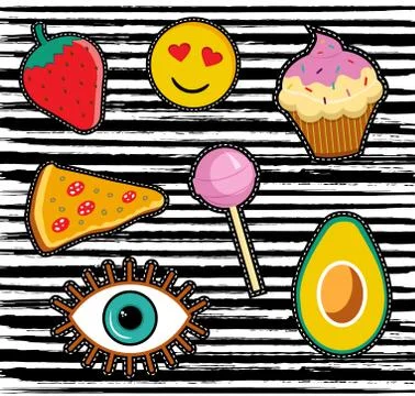 Set of cute cartoon patch or sticker designs Stock Illustration