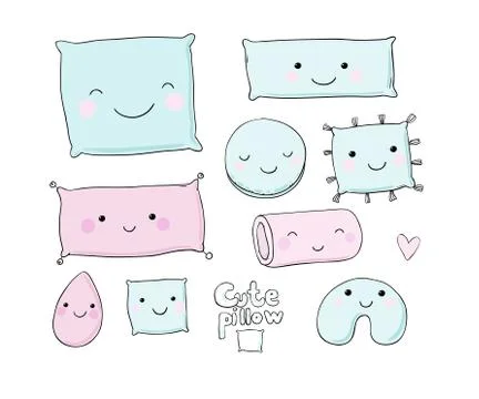 Set of cute cartoon pillows Stock Illustration