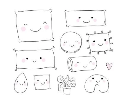 Set of cute cartoon pillows Stock Illustration