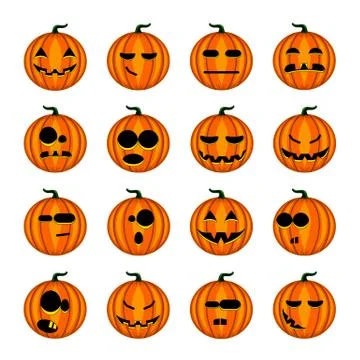 Set cute cartoon pumpkins  with different emotions Stock Illustration