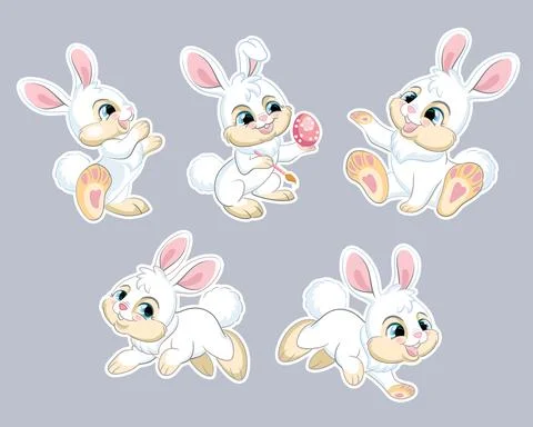 Set of cute cartoon rabbits vector illustration Stock Illustration