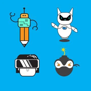 Set with Cute Cartoon Robots Stock Illustration