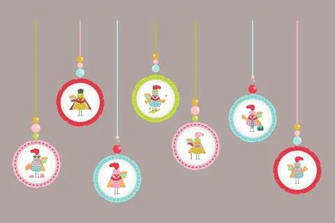 Set of Cute cartoon rooster Stock Illustration