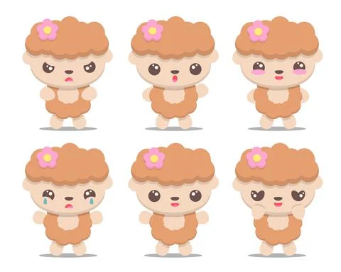 Set cute cartoon sheep with different emotions Stock Illustration