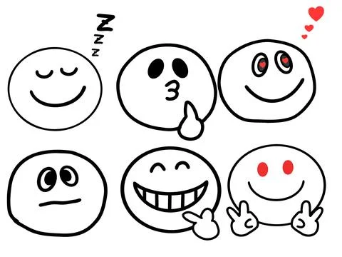 Set of cute cartoon smiley faces with different emotions. Vector illustration. Stock Illustration
