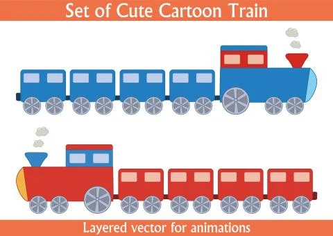 Set of Cute Cartoon Train Vector Stock Illustration