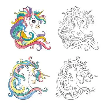 Set of cute cartoon unicorn vector illustration Stock Illustration