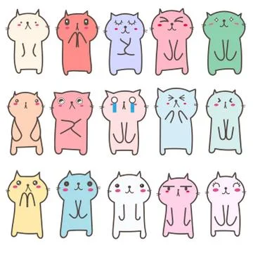 Set of cute cat character design. Vector illustration. Stock Illustration