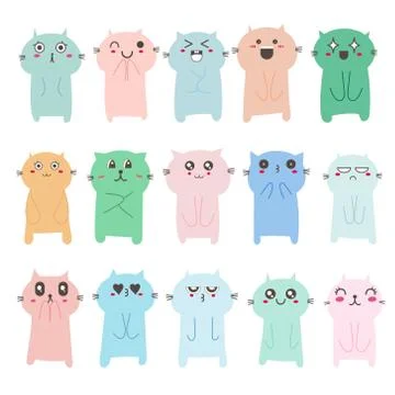 Set of cute cat character design. Vector illustration. Stock Illustration