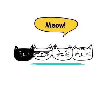 Set of cute cat doodle. Stock Illustration