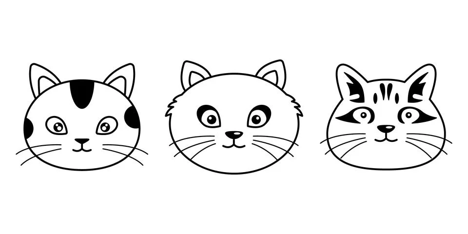 Set of cute cat faces. Vector illustration Stock Illustration