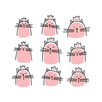 A set of cute cats with a crown. Stock-Illustration