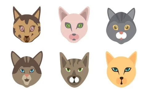 Set of cute cats. Funny doodle animals. Kittens in cartoon style. Vector Stock Illustration