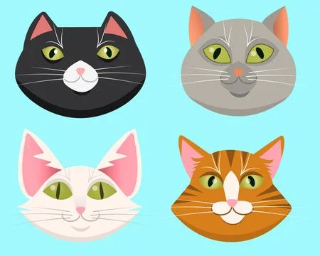 Set of cute cats' muzzles. Stock Illustration
