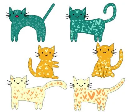 Set of cute cats in simple design for kid's greeting card design, t-shirt pri Illustration