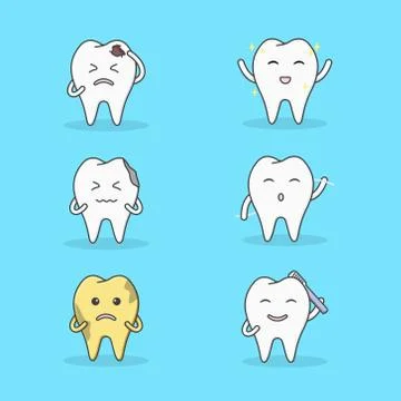 Set of cute character tooth in many activities Stock Illustration