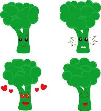 Set of cute characters broccoli. Vector characters with different emotions. Stockillustratie