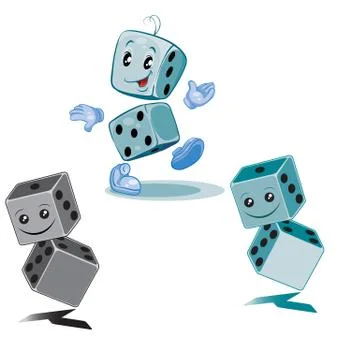 Set of cute characters of dices, isolated object on a white background, vecto Stock Illustration