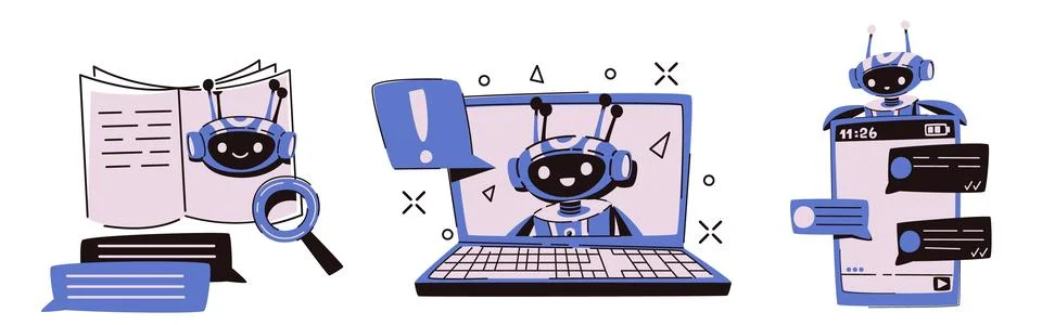 Set of cute chatbot illustration elements 스톡 일러스트