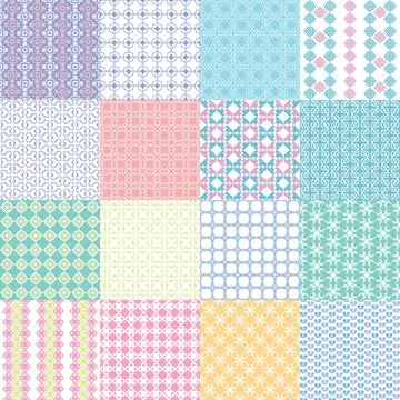 Set of cute childish seamless vector patterns. Vintage Tile. Stock Illustration