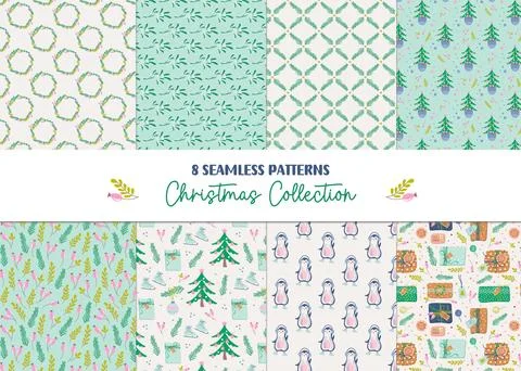 Set of cute Christmas backgrounds Stock Illustration