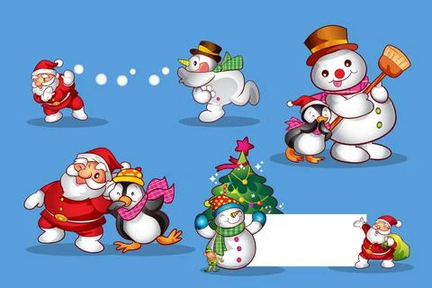 Set of cute christmas design elements characters and decorations 4 Illustrazione stock