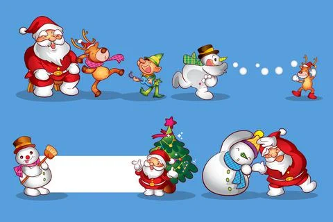 Set of cute christmas design elements characters and decorations 5 Stock Illustration
