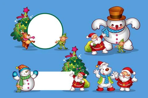 Set of cute christmas design elements characters and decorations 6 Stock Illustration